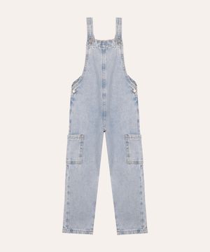 jardineira jeans infantil com brilho azul