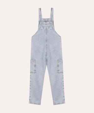 jardineira jeans infantil com brilho azul