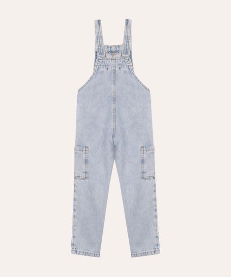jardineira jeans infantil com brilho azul