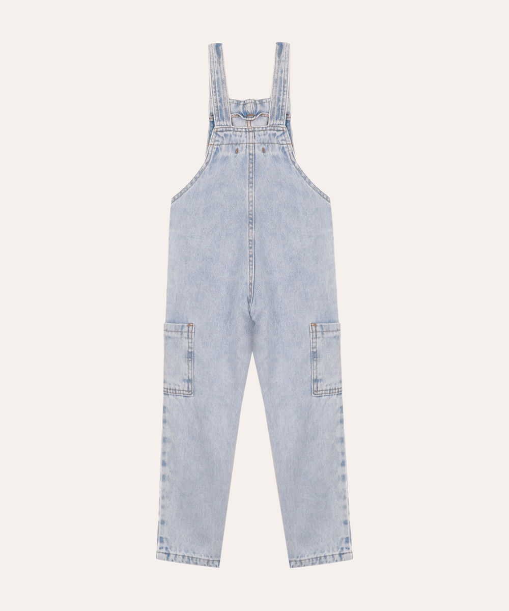 jardineira jeans infantil com brilho azul