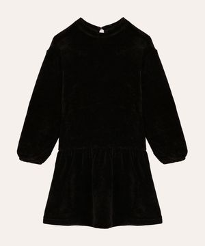 vestido de chenille infantil com babado preto