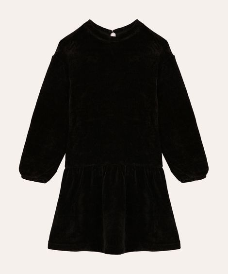 vestido de chenille infantil com babado preto
