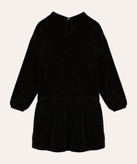 vestido de chenille infantil com babado preto
