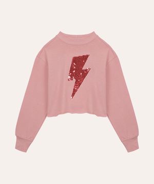 cropped de moletinho infantil paetê rosa