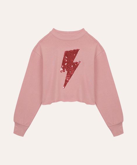 cropped de moletinho infantil paetê rosa