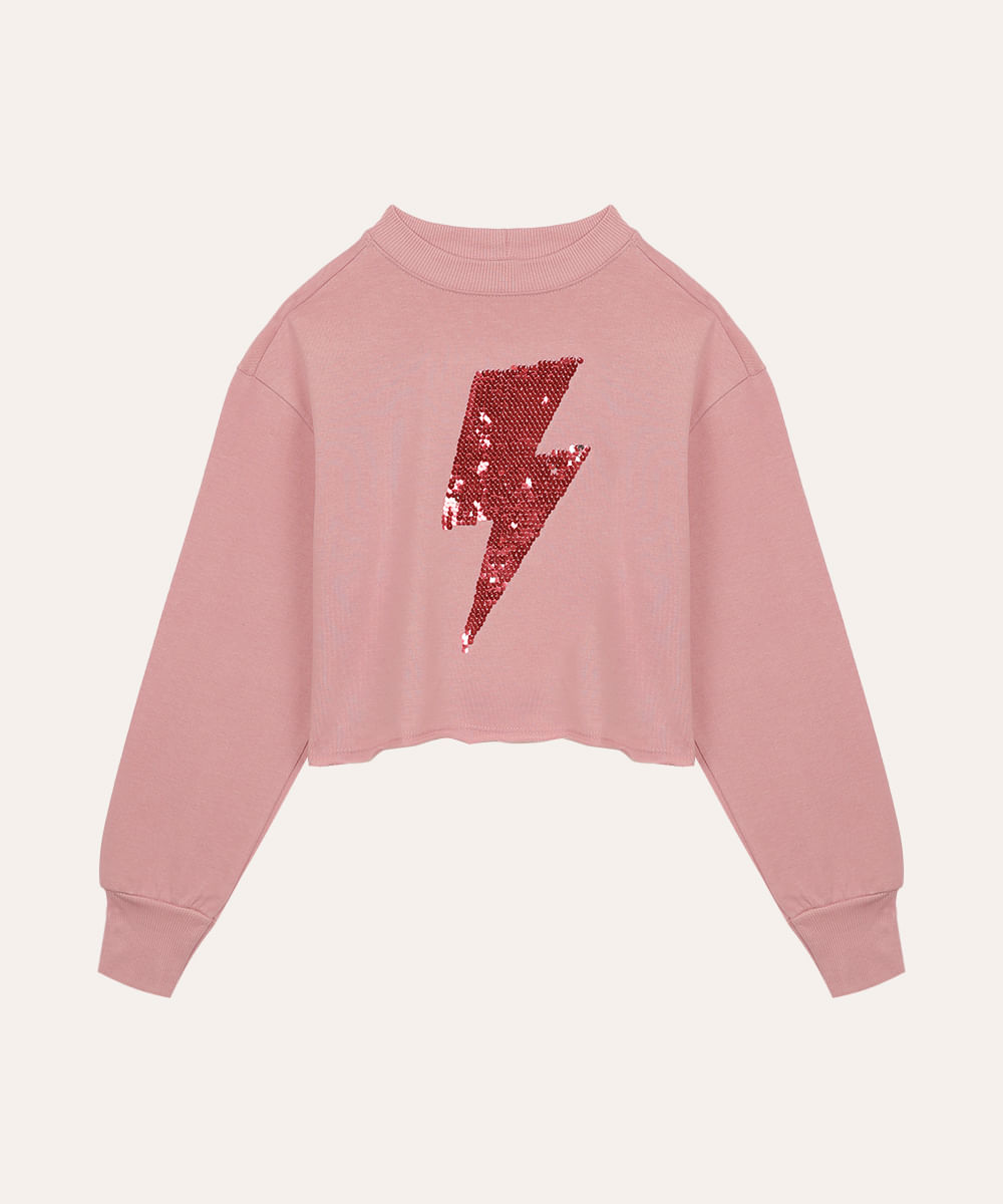 cropped de moletinho infantil paetê rosa
