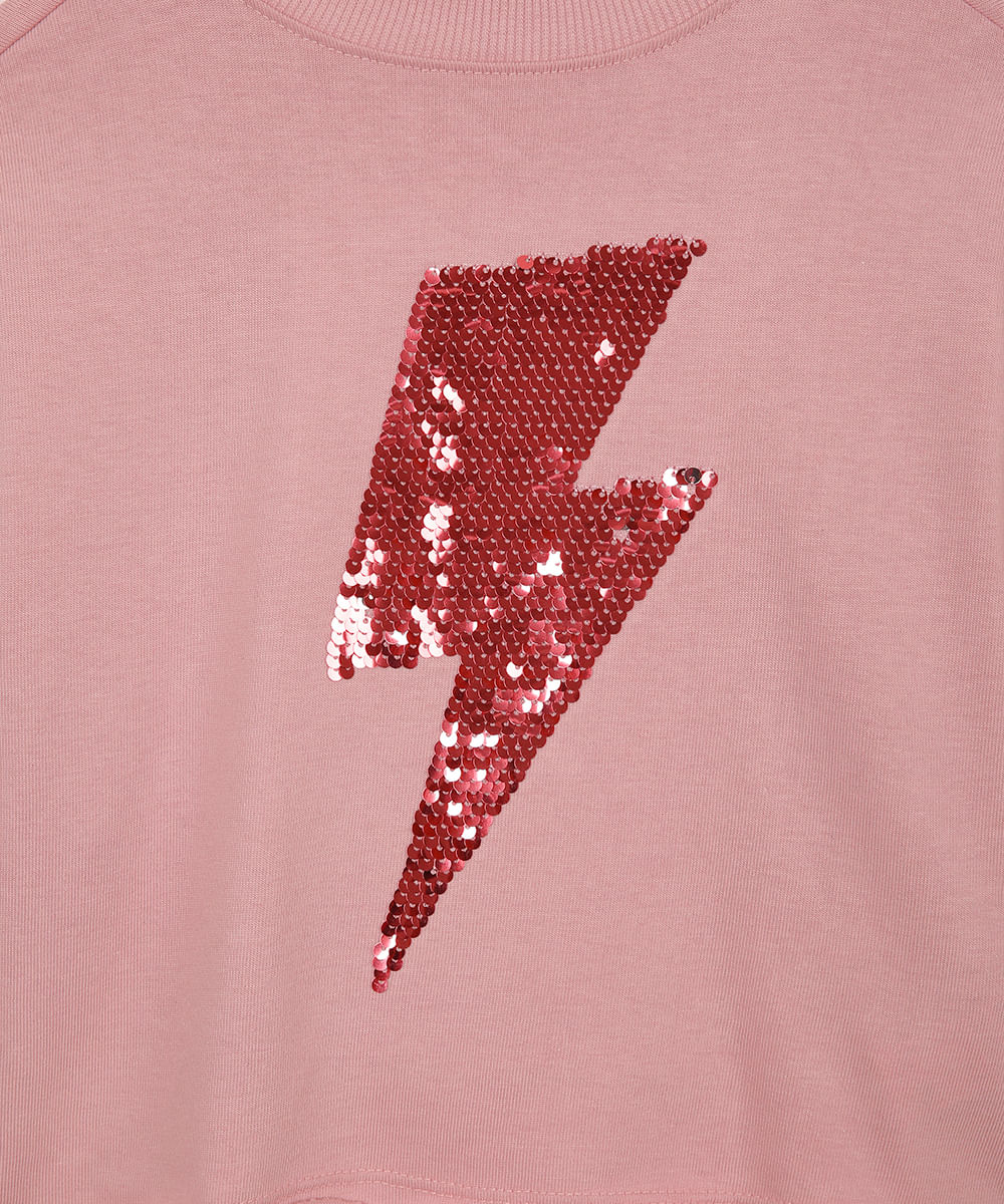 cropped de moletinho infantil paetê rosa
