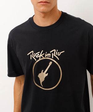 camiseta de algodão relaxed fit rock in rio preta