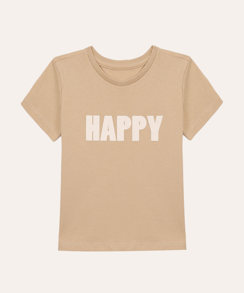 camiseta de algodão infantil happy bege