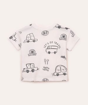 camiseta de algodão infantil carros branca