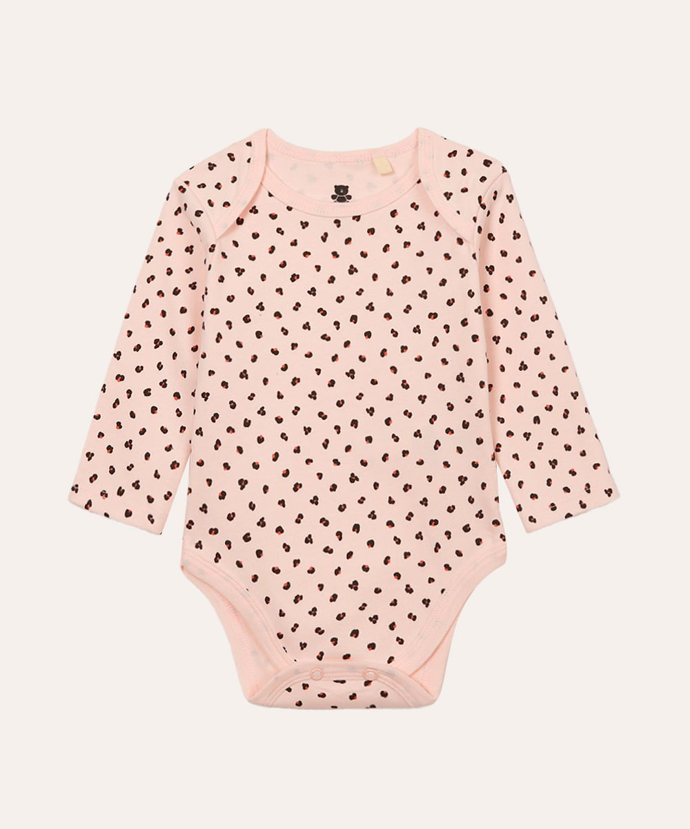 body de algodão infantil animal print rosa
