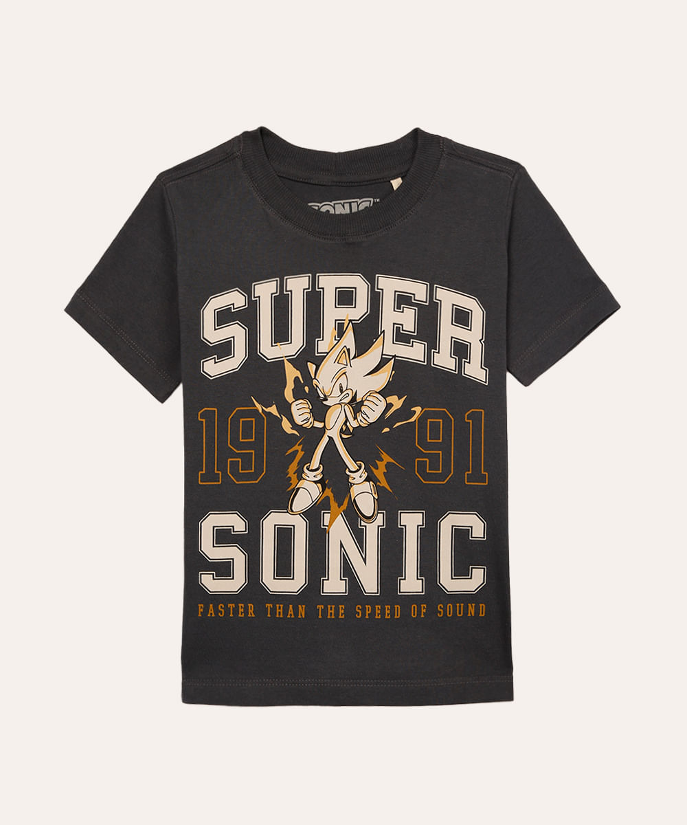 camiseta de algodão infantil sonic cinza