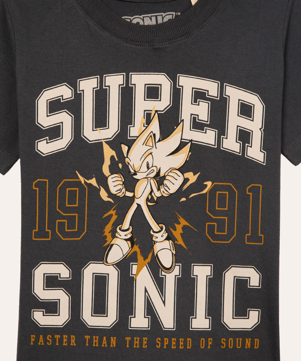 camiseta de algodão infantil sonic cinza