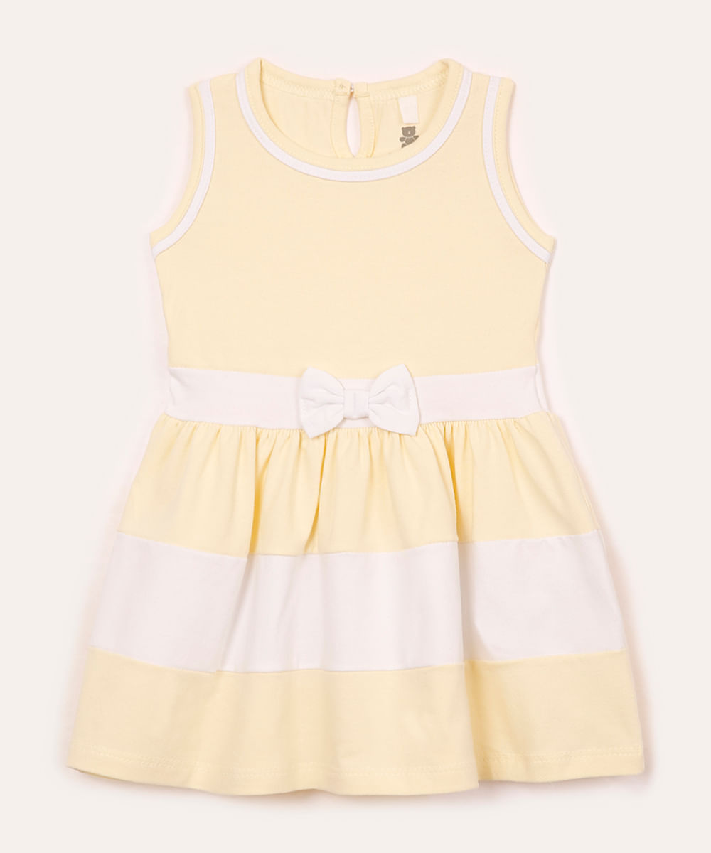 vestido infantil de algodão com laço amarelo