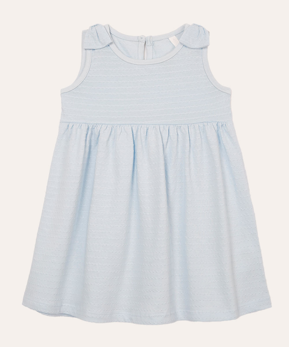 vestido de algodão infantil com laços azul
