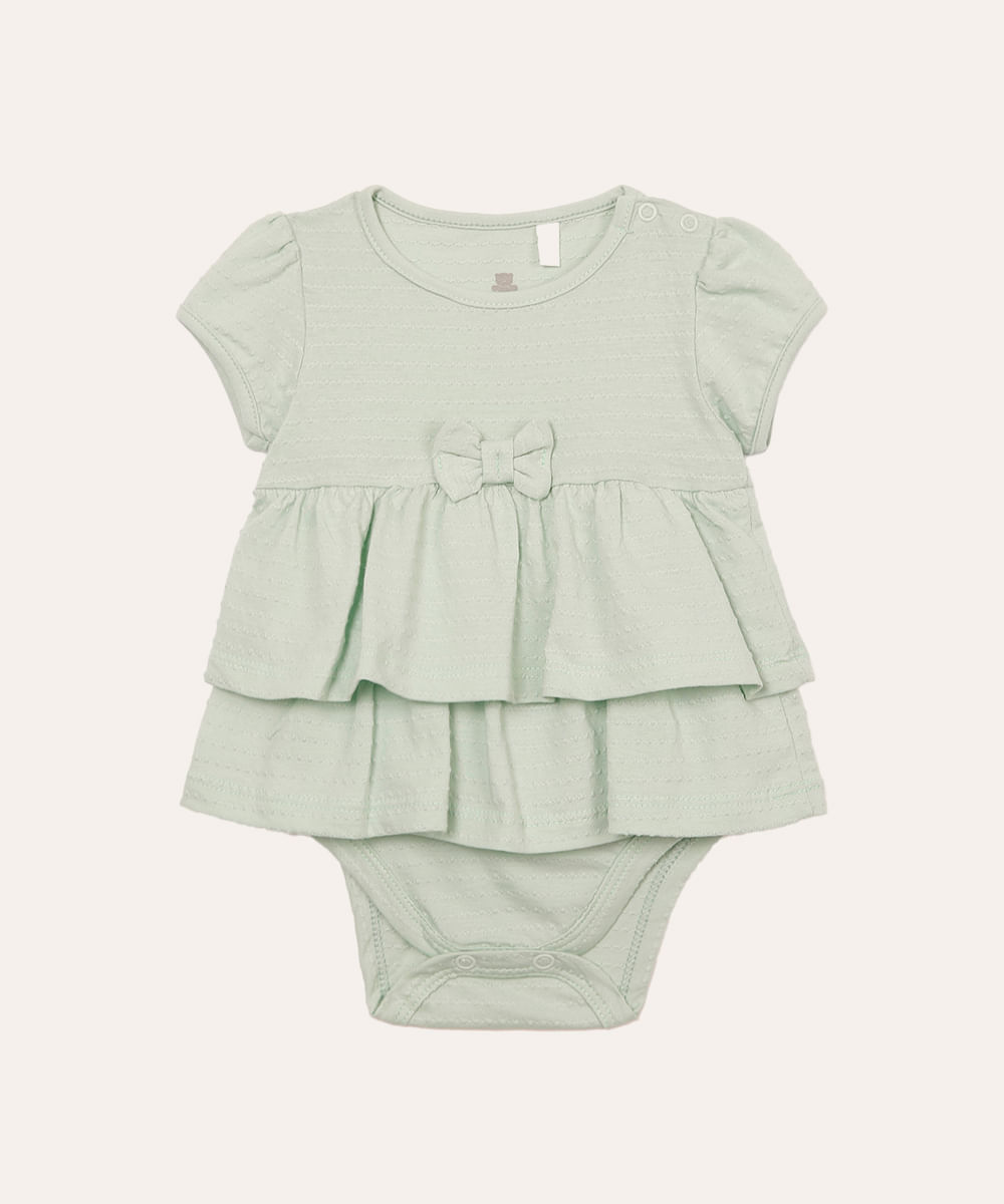 body de algodão infantil com laço e babado verde