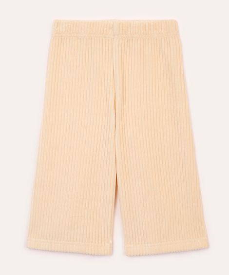 calça wide leg aveludada infantil bege