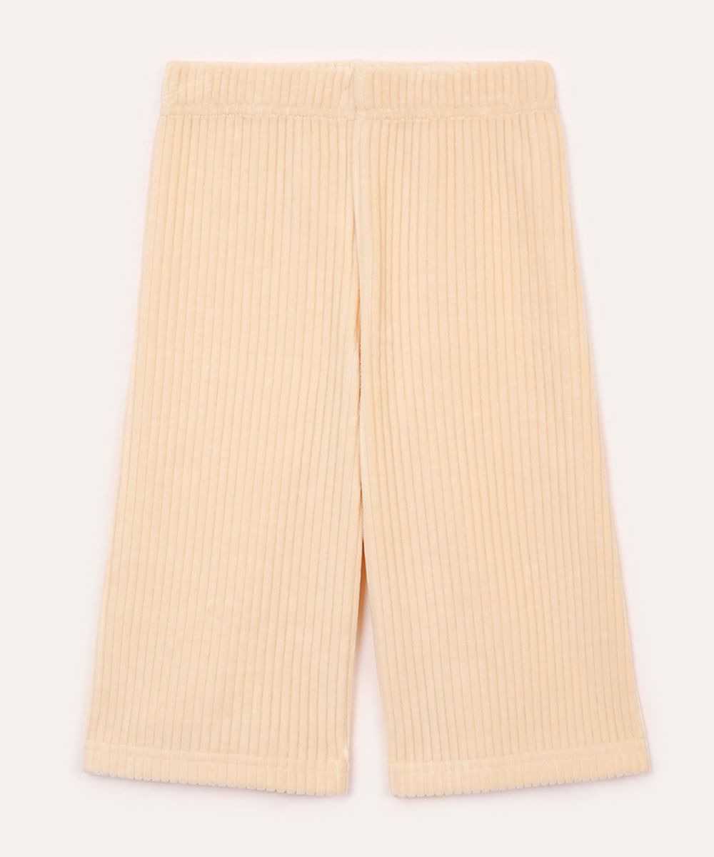 calça wide leg aveludada infantil bege