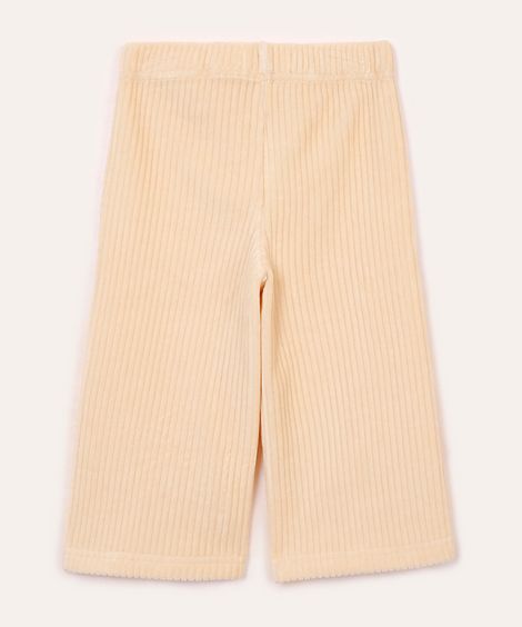 calça wide leg aveludada infantil bege