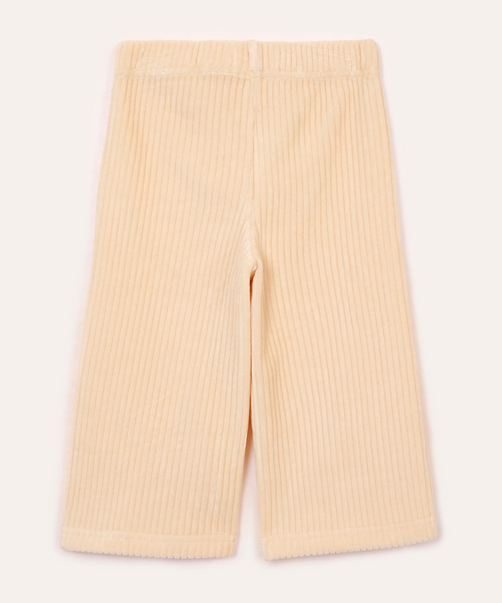 calça wide leg aveludada infantil bege