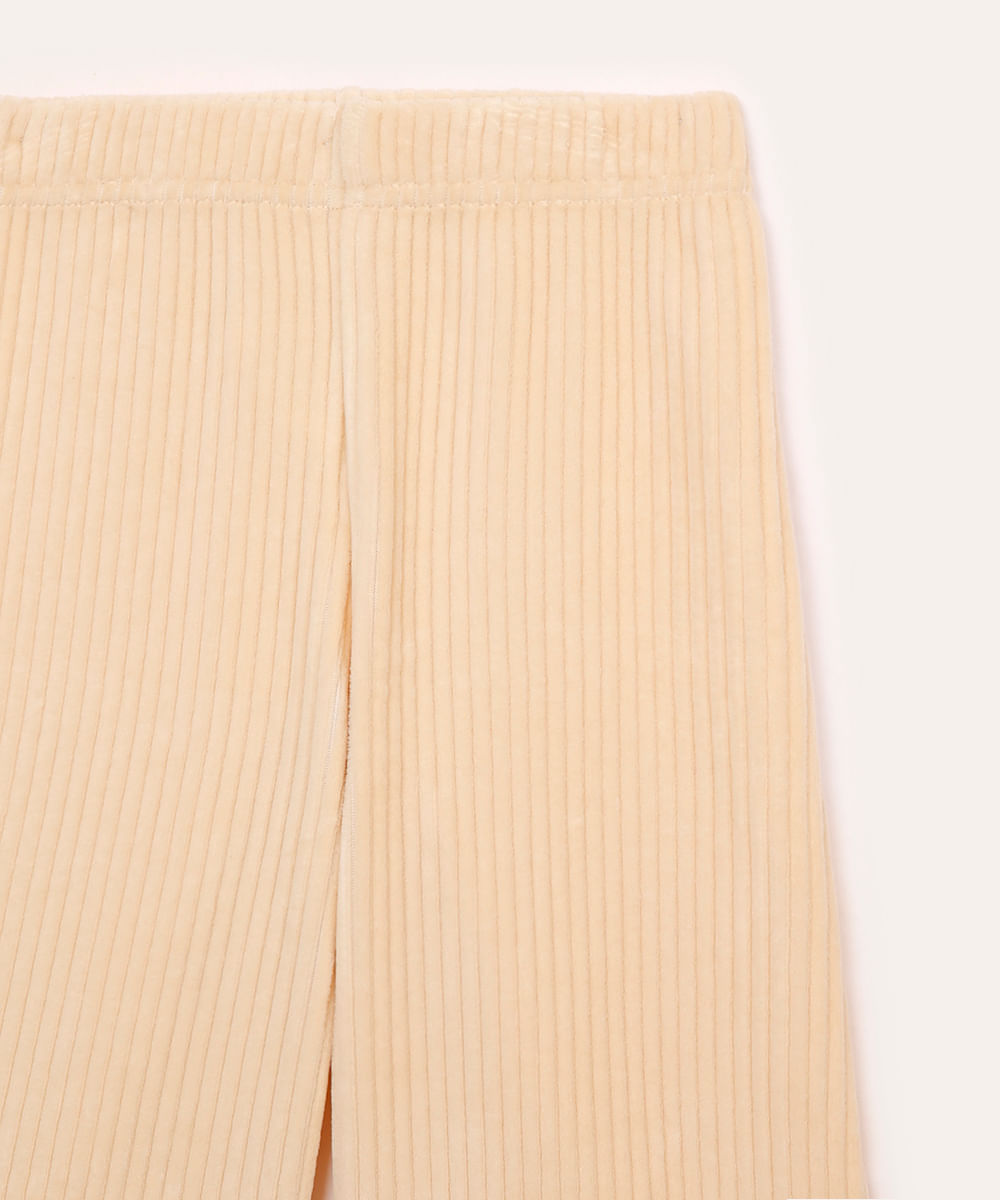 calça wide leg aveludada infantil bege