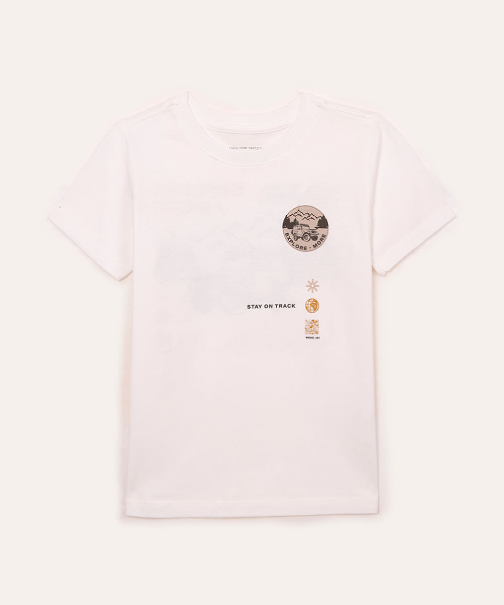 camiseta de algodão infantil explore branca