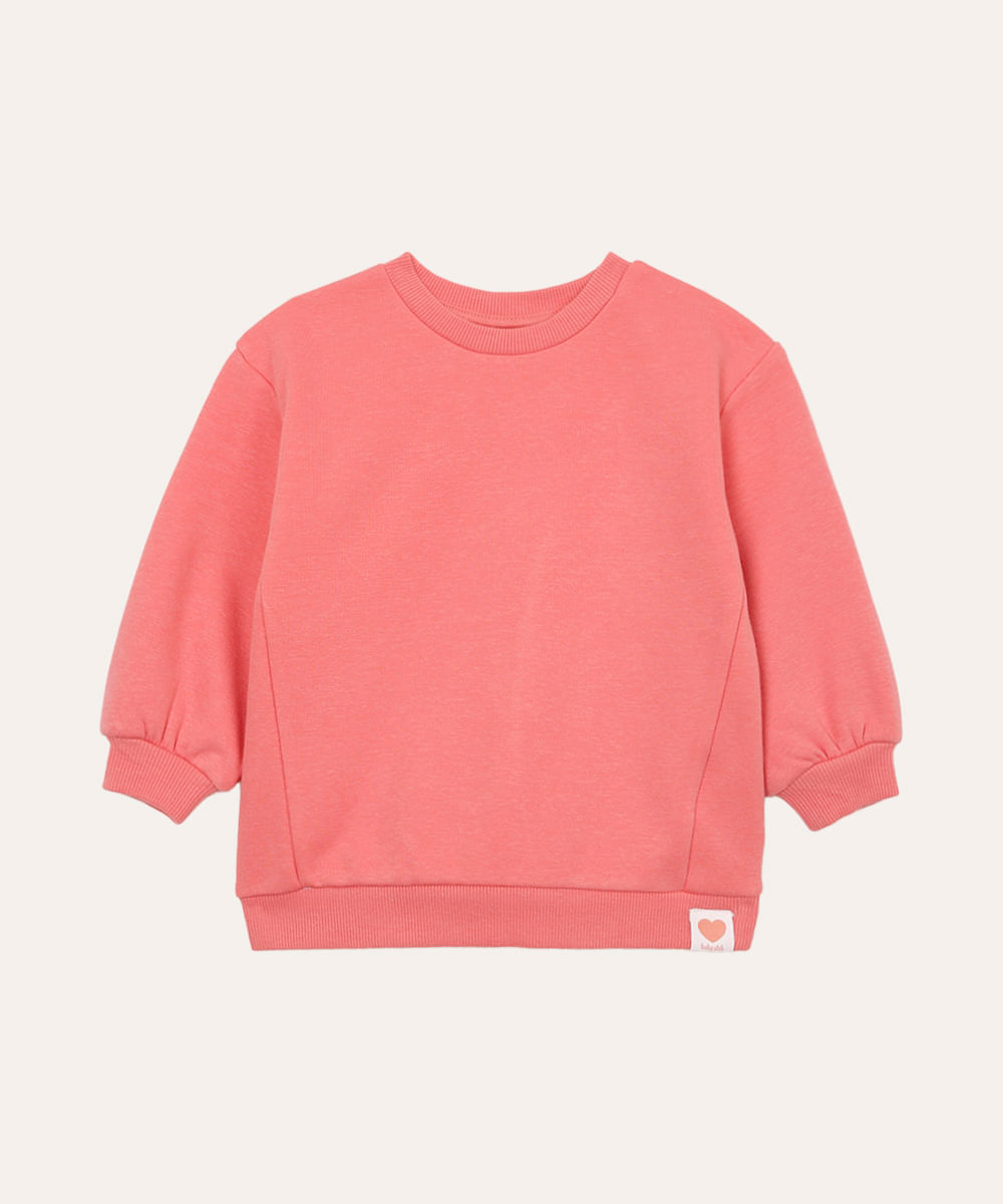 blusão de moletom manga longa infantil rosa