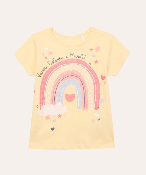 blusa infantil de algodão arco-íris manga curta amarela
