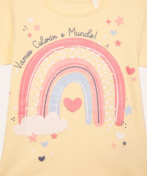 blusa infantil de algodão arco-íris manga curta amarela
