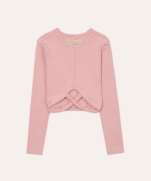 blusa juvenil canelada manga longa rosa