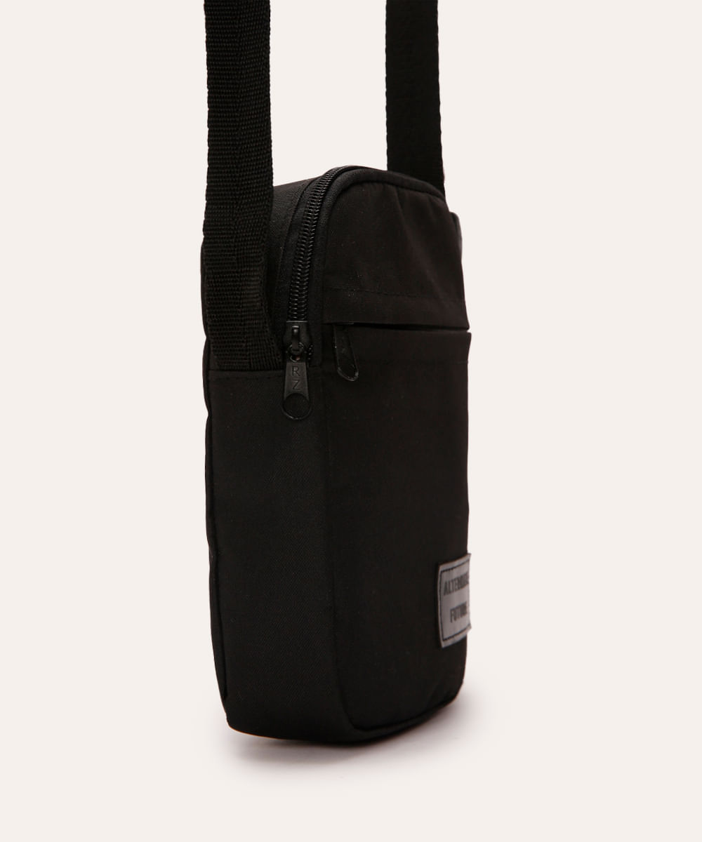 bolsa shoulder com zíper preta