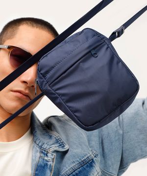 bolsa shoulder com bolso e alça regulável azul marinho
