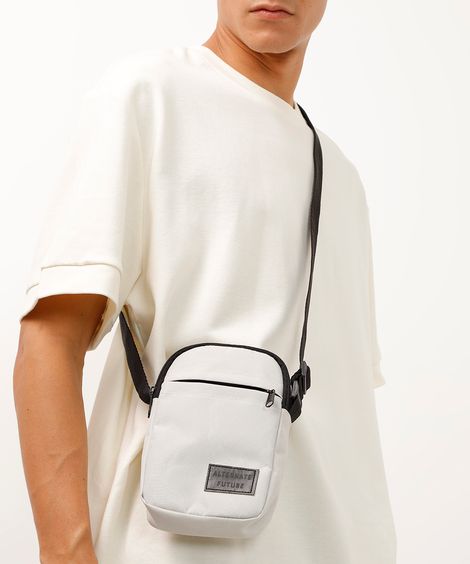 bolsa shoulder com zíper cinza
