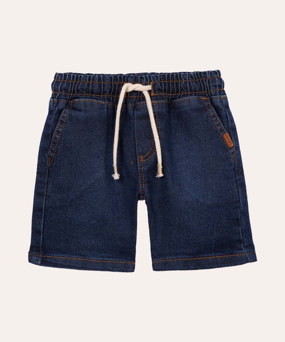 short jeans infantil com cordão azul