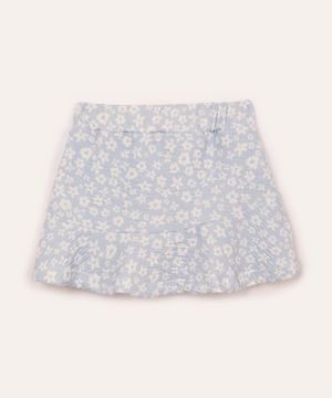 short saia infantil floral azul