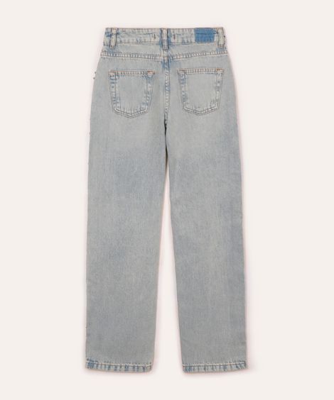 calça jeans reta juvenil com tachas azul