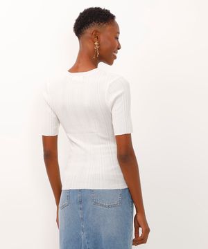 blusa de tricot texturizada manga curta off white