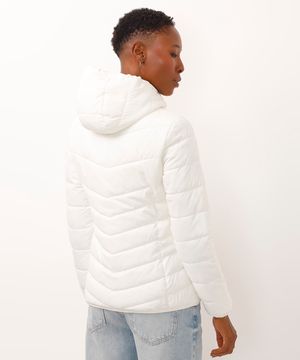 jaqueta alongada puffer com capuz - off white