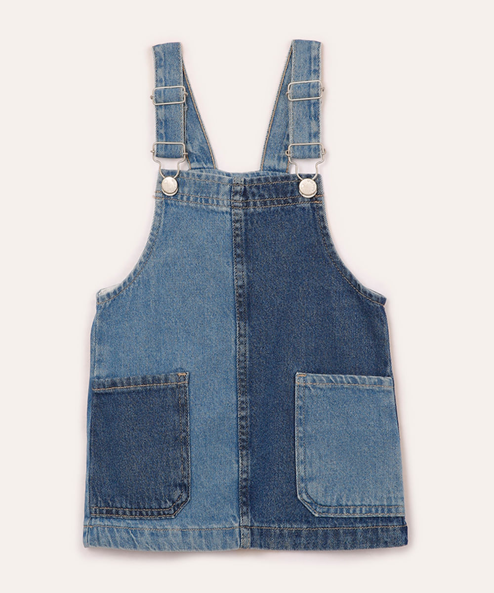 salopete jeans infantil com bolsos azul