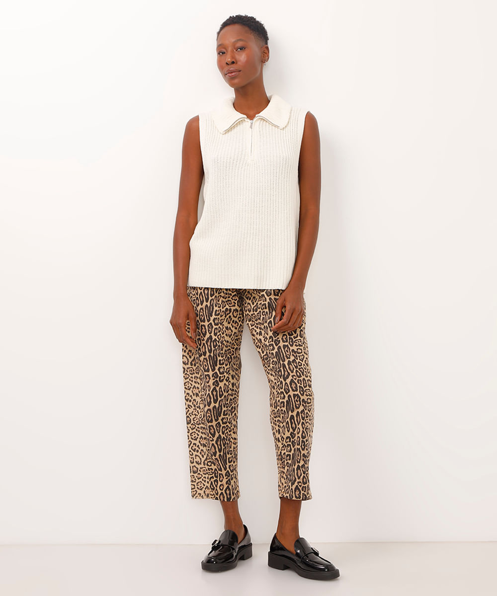 colete de tricot com zíper off white