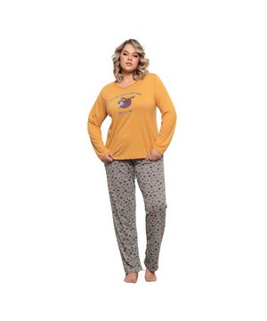 Pijama Longo Plus Size Estampa Bicho-Preguiça Luna Cuore