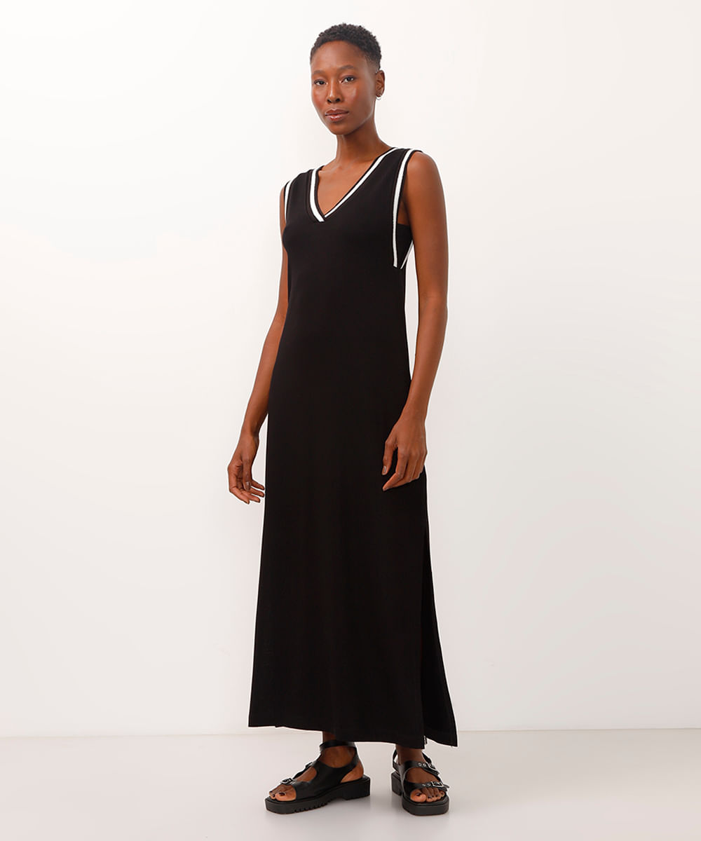 vestido regata de viscose longo preto