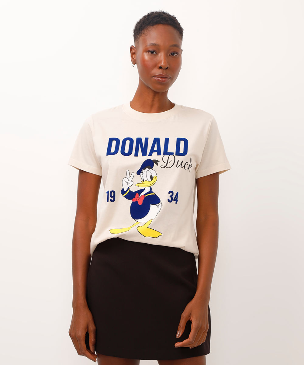 camiseta de algodão manga curta pato donald bege