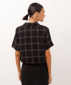 camisa cropped de viscose xadrez preto