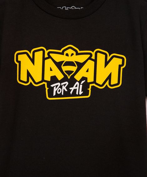 camiseta de algodão infantil natan por ai preta