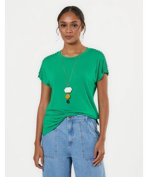 Blusa Detalhe Ombro Renda Verde Bandeira