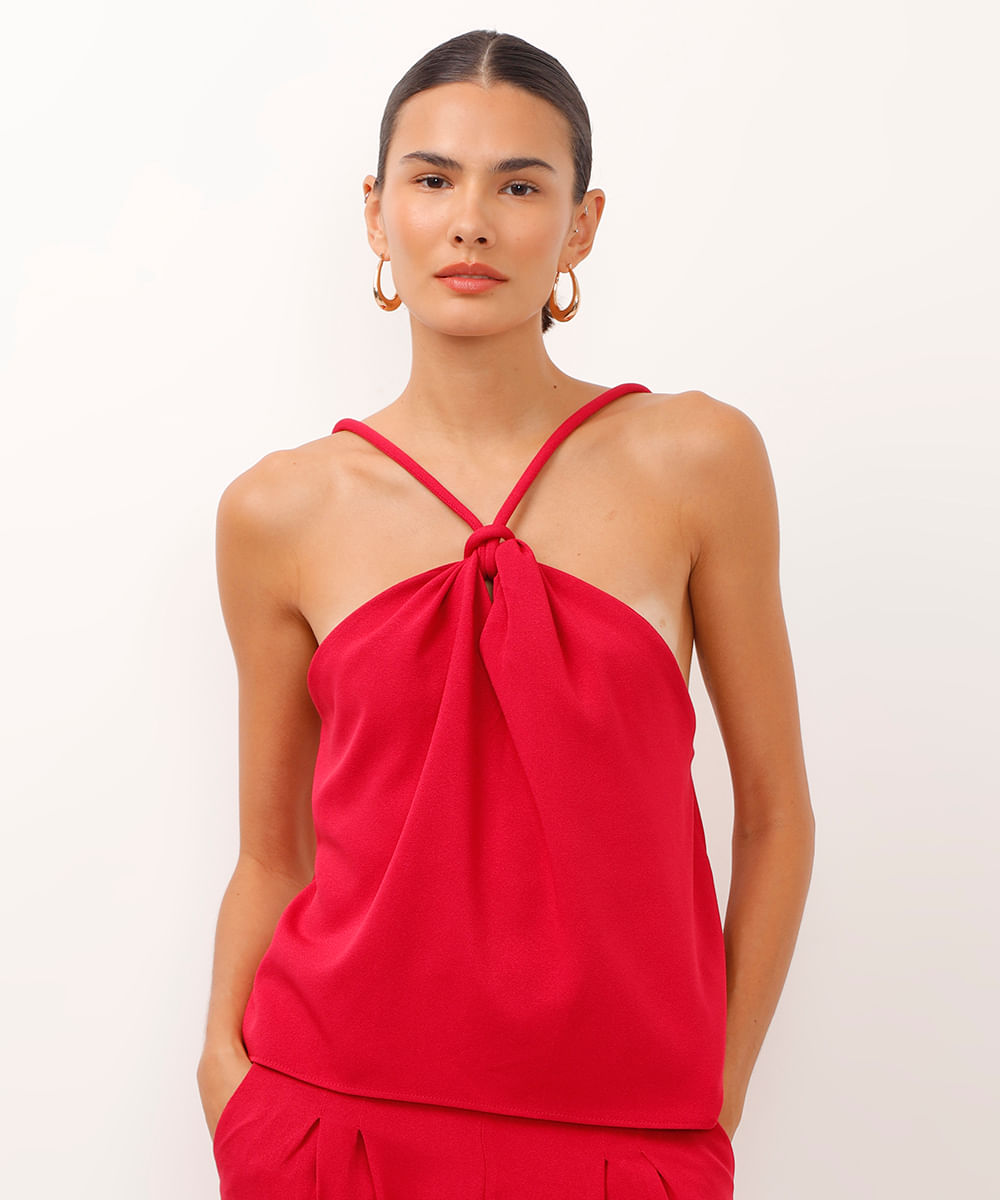 regata halterneck alça fina com amarração rosa