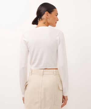 blusa cropped de tricot manga longa off white