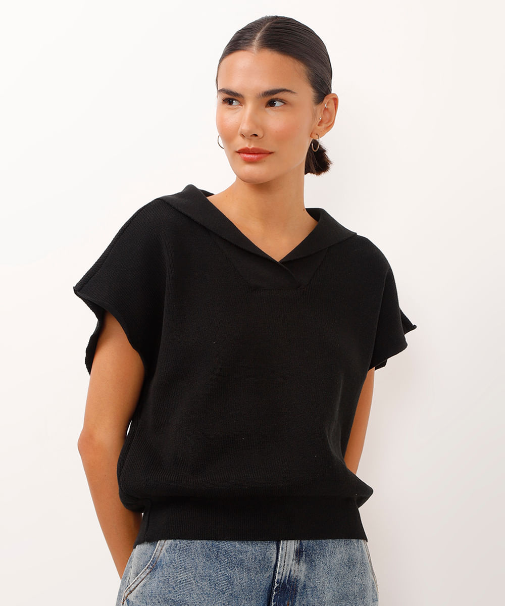 polo muscle tee de tricot liso preta