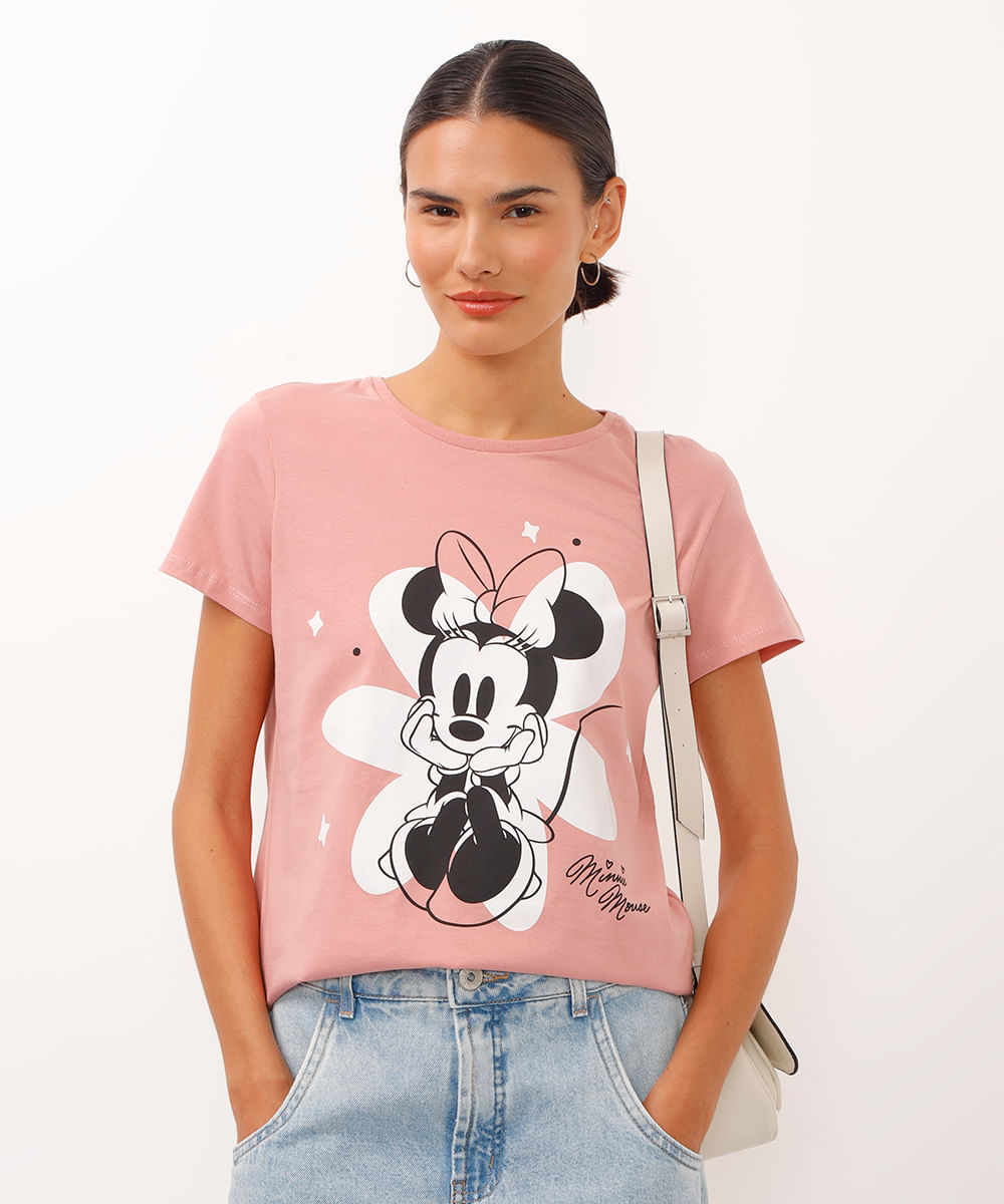 camiseta de algodão manga curta minnie rosa